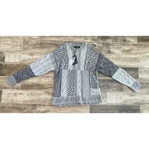 $2,050 NWT Versace Gray Shimmery Silver Heavy Cable Knit Crewneck Sweater 56/2XL